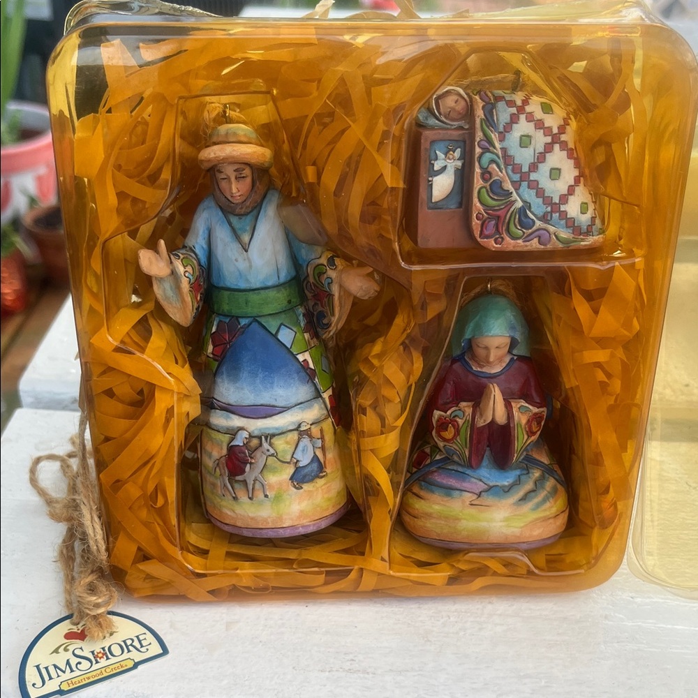 Jim Shore Hand-Painted Nativity Ornament Set - Blue, Green, Red, Gold